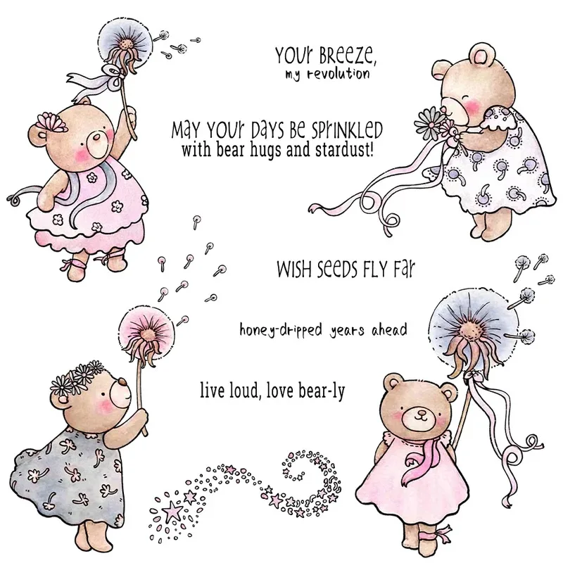 Dandelion And Doll Bears Clear Stamp DIY Scrapbooking Supplies Silicone Stamp For Card Making Albums Crafts Decor