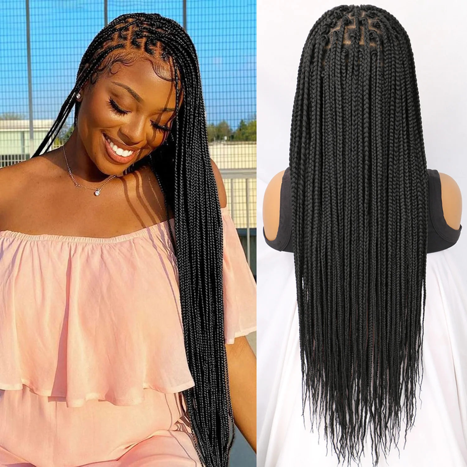 

3X Box Braid Wig with Baby Hair Плетеные парики без узлов для женщин Черный полный кружевной плетеный парик из синтетической косички премиум-класса