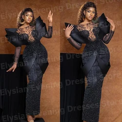 Luxurious Black Mermaid Women's Evening Dresses Long Sleeve Prom Gowns Lace Appliques Customized Formal Party Vestido De Noche