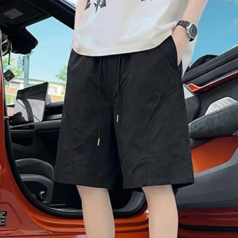 

Men's Casual Shorts Summer Ice Silk Breathable Quick Dry Sportswear Splicing Design Loose Beach Shorts Men Streetwear Bottoms