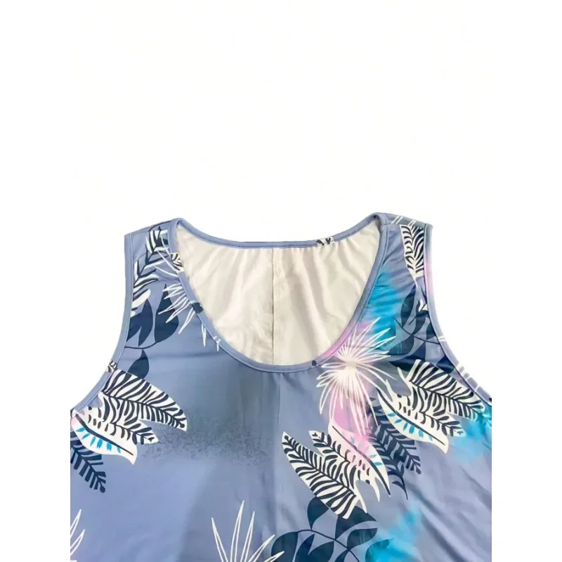 Vestido sin mangas versátil con estampado floral a la moda y cuello redondo para mujer de talla grande 1XL-5XL de verano