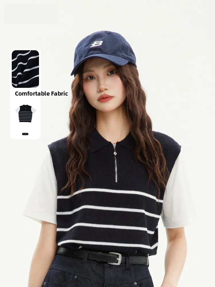 

Летний повседневный топ Memory's Start с воротником Хенли, вязаный, в полоску, с лоскутным узором, свободного кроя, классический дизайн