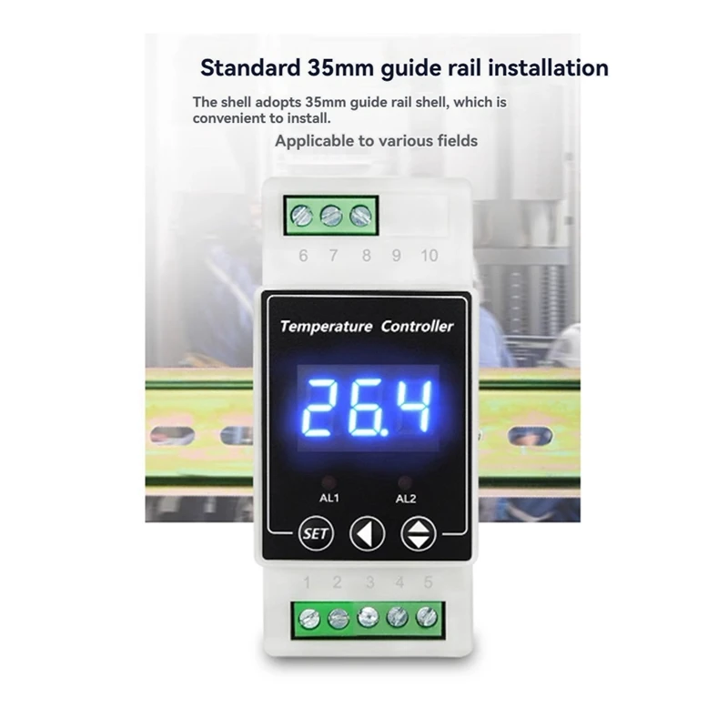 Termostato de trilho led at64, ac220v, relé de 2 vias, controlador montado em trilho din para aquecimento e resfriamento, fio, sonda de ouvido