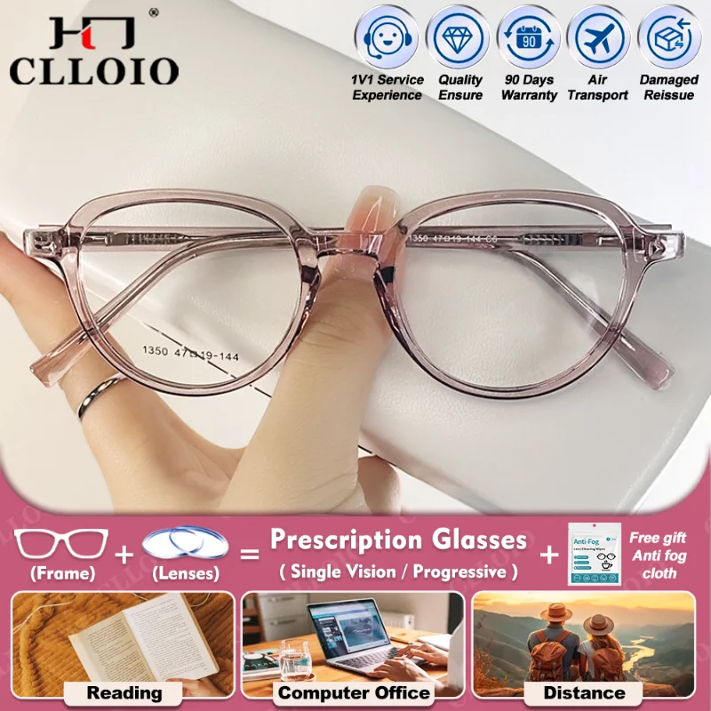 

CLLOIO Vintage Women TR90 Myopia Photochromic Glasses Lady Anti Blue Light Progressive Reading Optical Prescription Eyeglasses