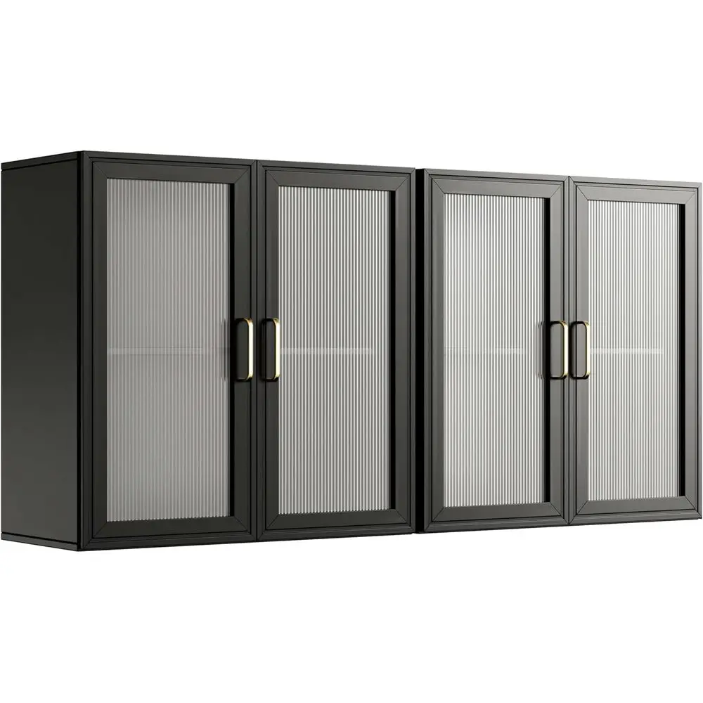24 Wide Wall Cabinet with Acrylic Door, Adjustable Shelf Kitchen Cabinet, Laundry Room Cabinet, Black Bathroom Wall Cabinet with