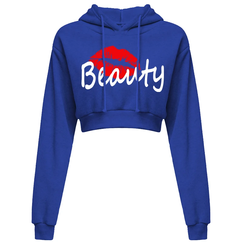 New sexy women\'s sports shirt with exposed navel hoodie top lip print hoodie fashionable and sexy with exposed navel hoodie