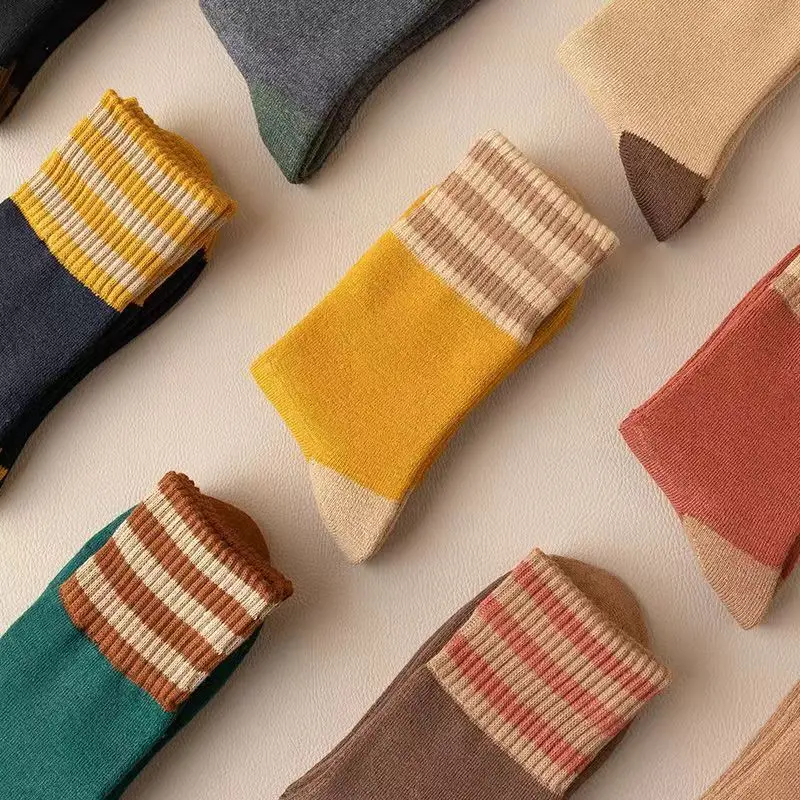 10 Pairs Women's Autumn and Winter Thermal Thick Woolen School Socks Warm Stripes Thick Socks for Women Fashion Long Socks Set