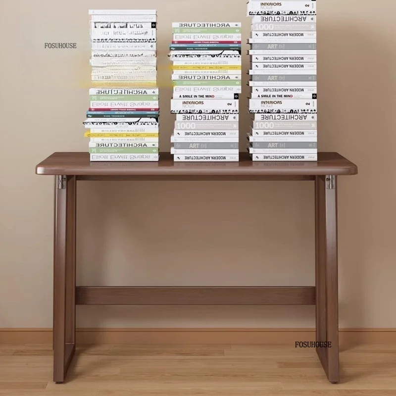 مكتب قابل للطي من الخشب الصلب - مكتب كمبيوتر حديث للمساحات الصغيرة، طاولة ألعاب محمولة وطاولة دراسة لغرفة النوم، طاولة مكتب، أسطوانة #3