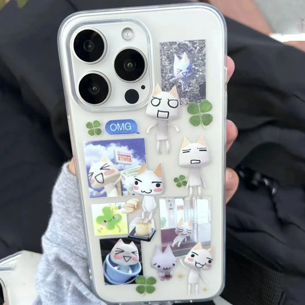 INS süße Toro Inoue Katze Handyhülle für iPhone 16 15 14 13 12 11 Mini Pro Max X XR XSMax 7 8 Plus transparente weiche TPU-Rückseite