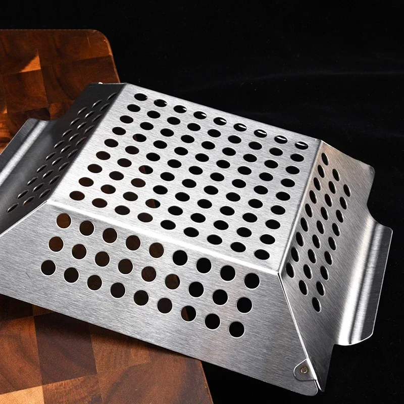 

New Stainless Steel Vegetable Grill Basket BBQ Grills Drain Plate Square Grill Tray with Perforated Grill Tray Tool 8/12 Inch