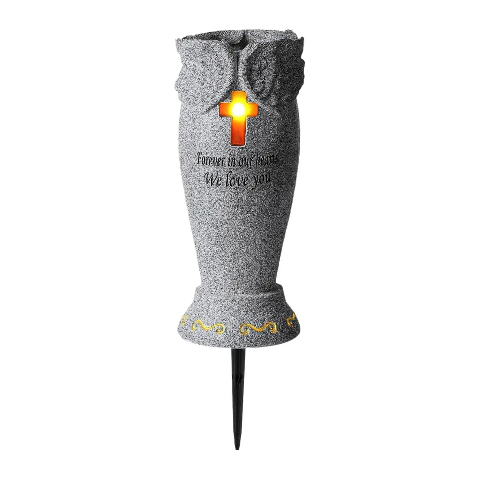 Cemetery Grave Flower Vase Remembrance Resin Headstones Vase Solar Cemetery Grave Vase with LED Memorial Gift for Loss of Loved