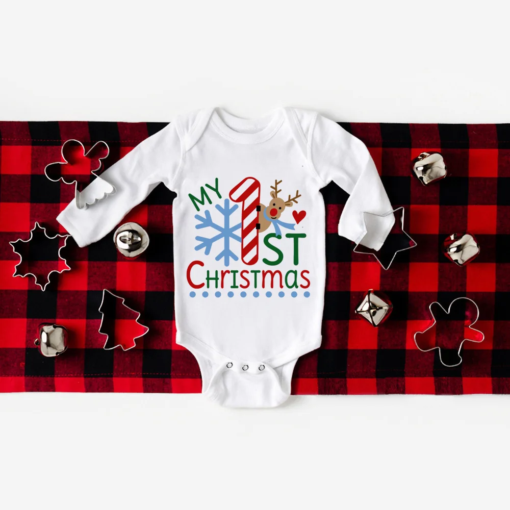 My 1st Christmas Santa Print Newborn Bodysuit Baby Long Sleeve Romper Outfit Infant Baptism Bodysuits Clothes Toddler Xmas Gifts