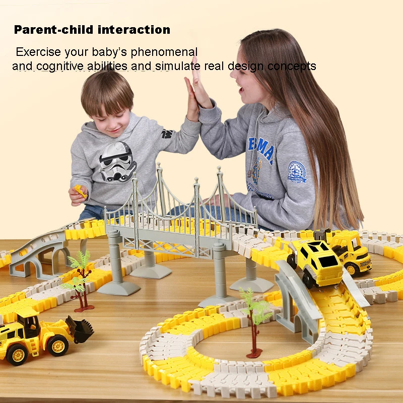 DIY Car Race Magic Rail Track Sets Children Electric Track Toy Engineering Car Flexible Curved Creates Vehicles Educational Gift