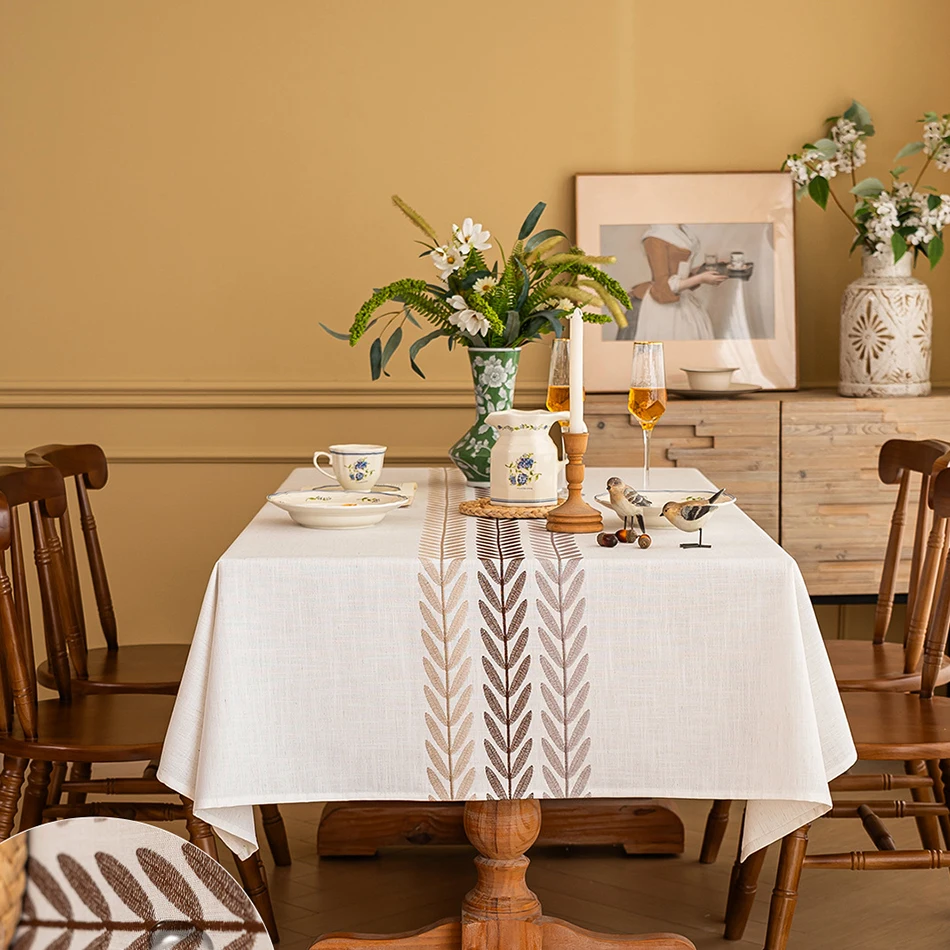 Embroidery Anglicanum Tablecloth, Cotton Linen Dust Proof Table Cover, for Kitchen Dining Room,Home Party Tabletop Decor