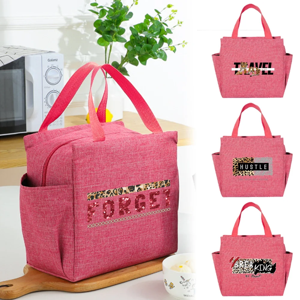 

Lunch Bag Kids BIG Capacity Printing Leopard Series Insulation Cute Pink Picnic Bags Waterproof Lunch Box Outdoor Picnic