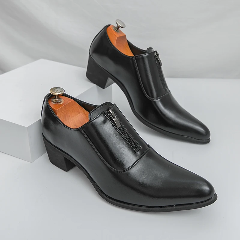 

Men Formal High Heels Men Height-increasing Business Fashion Pointed-toe Cuban Men Shoes Wedding Banquet Shoes Sizes 38-46