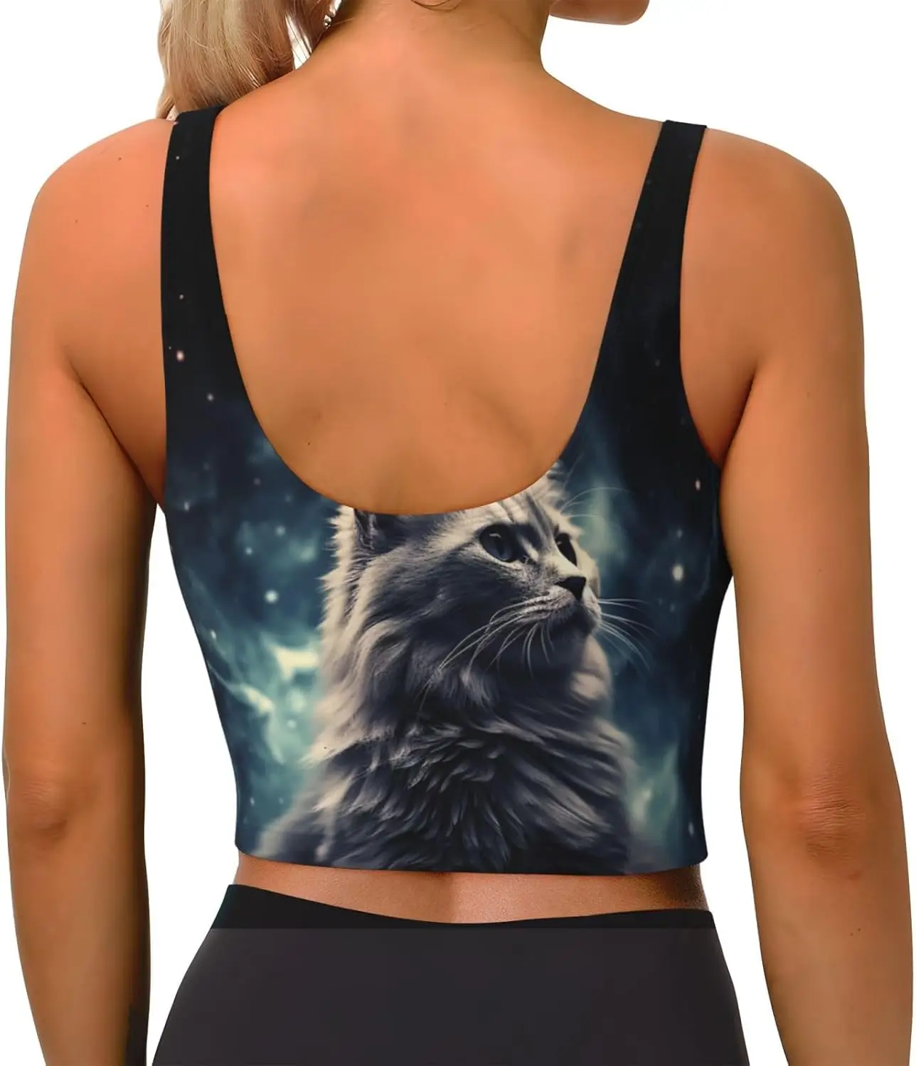 Sport-BHs für Damen, abnehmbare Damen-Tanktops mit U-Rücken, eine Katze in einem Nebel, lustiger Yoga-Print, Trainings-BHs