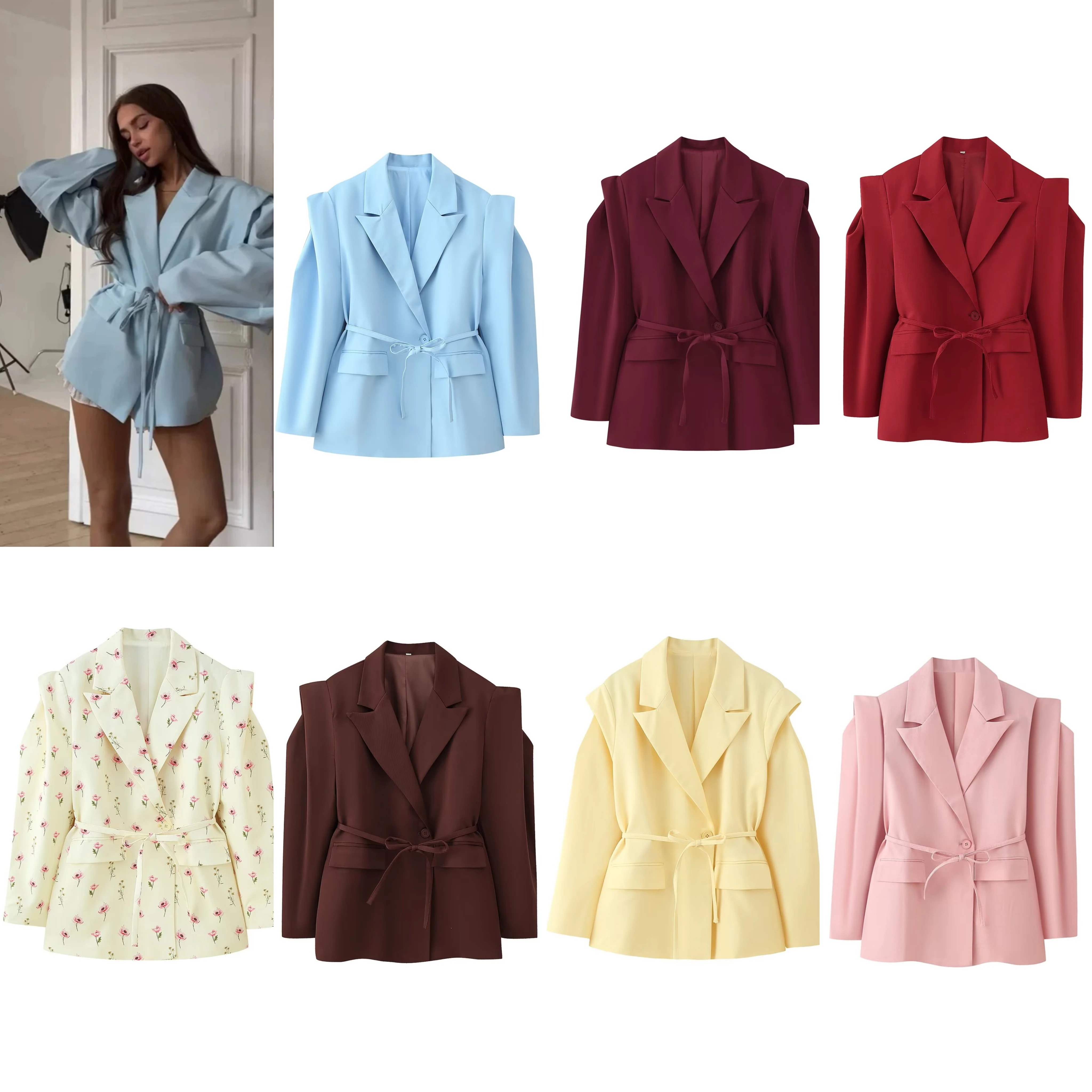 

Женское пальто 2024, осень, новый стиль, однотонный, с длинным рукавом, свободный крой, на талии, с широкими плечами, стильный и модный, горячая распродажа