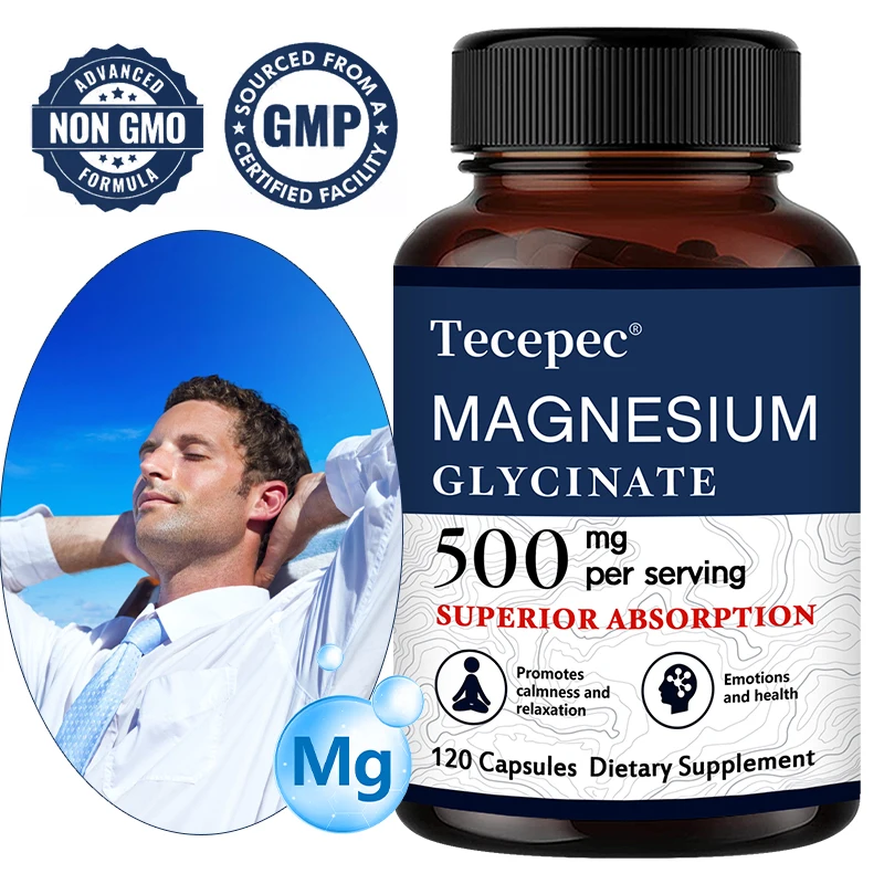 Magnesium Glycinate 500mg Capsules High Absorption Promote Calm and Relaxation Stress & Anxiety Relief Dietery Supplement