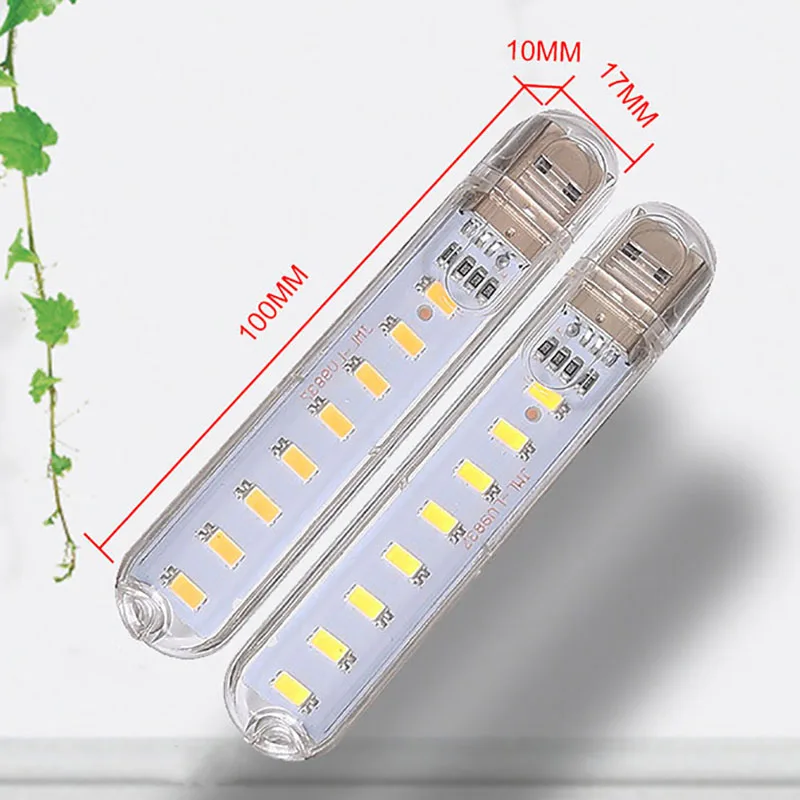 Mini luce USB portatile a Led 8Led luce per libri luce notturna da lettura colorata 5V Power 3000K-7000K per PC Laptop Mobile Power