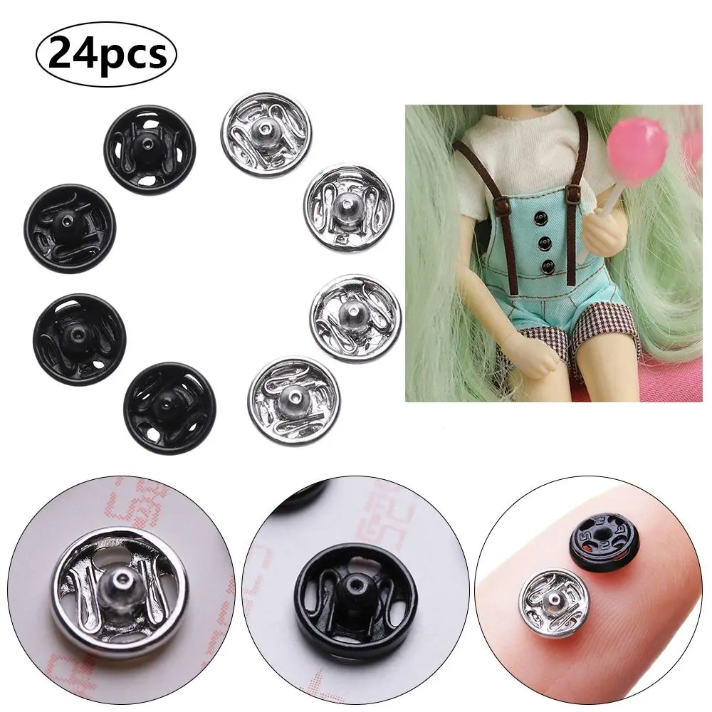 24pcs Cute Girl Gift Dollhoues Miniature Invisible Snap Metal Buckles Mini Buttons DIY Doll Clothes Clothing Sewing Buckle