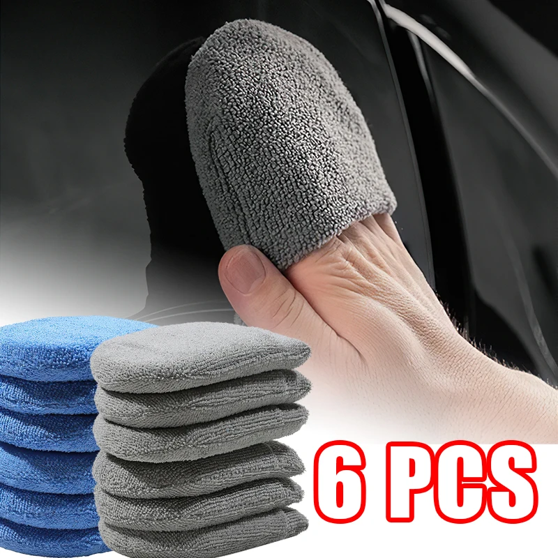 

6Pcs Soft Microfiber Car Wax Applicator Mitts Polishing Sponge Brush Auto Detailing Wax Foam Applicator Pad Car Cleaning Tools