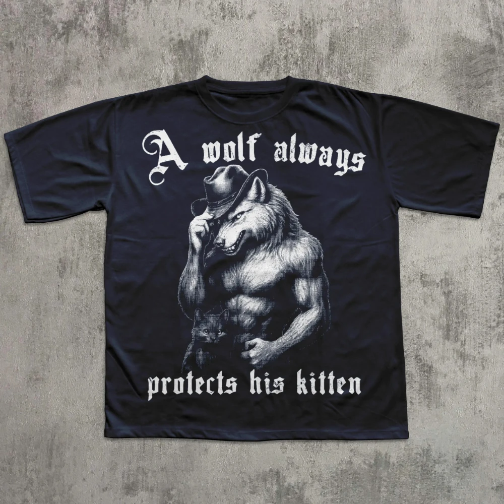 الذئب يحمي دائمًا هريرة مضحك ميمي تي شيرت ألفا بالذئب قميص غير يمكن ارتداؤها قمصان كرينج التي شيرت غريب المحملة الملابس