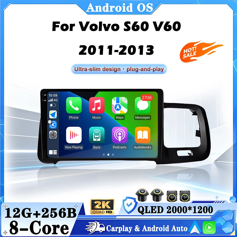 Android 16 GPS Stereo do Volvo S60 V60 2011 2012 2013 Radio Samochodowe Autoradio Odtwarzacz Multimedialny Carplay 4G+WIFI BT DSP Ekran QLED