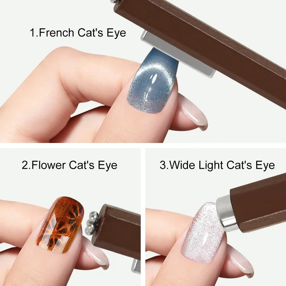 Palo magnético para uñas de ojo de gato tres en uno, tablero magnético de uñas con luz amplia y flores francesas, herramientas de diseño de manicura de succión fuerte, 1 Uds.