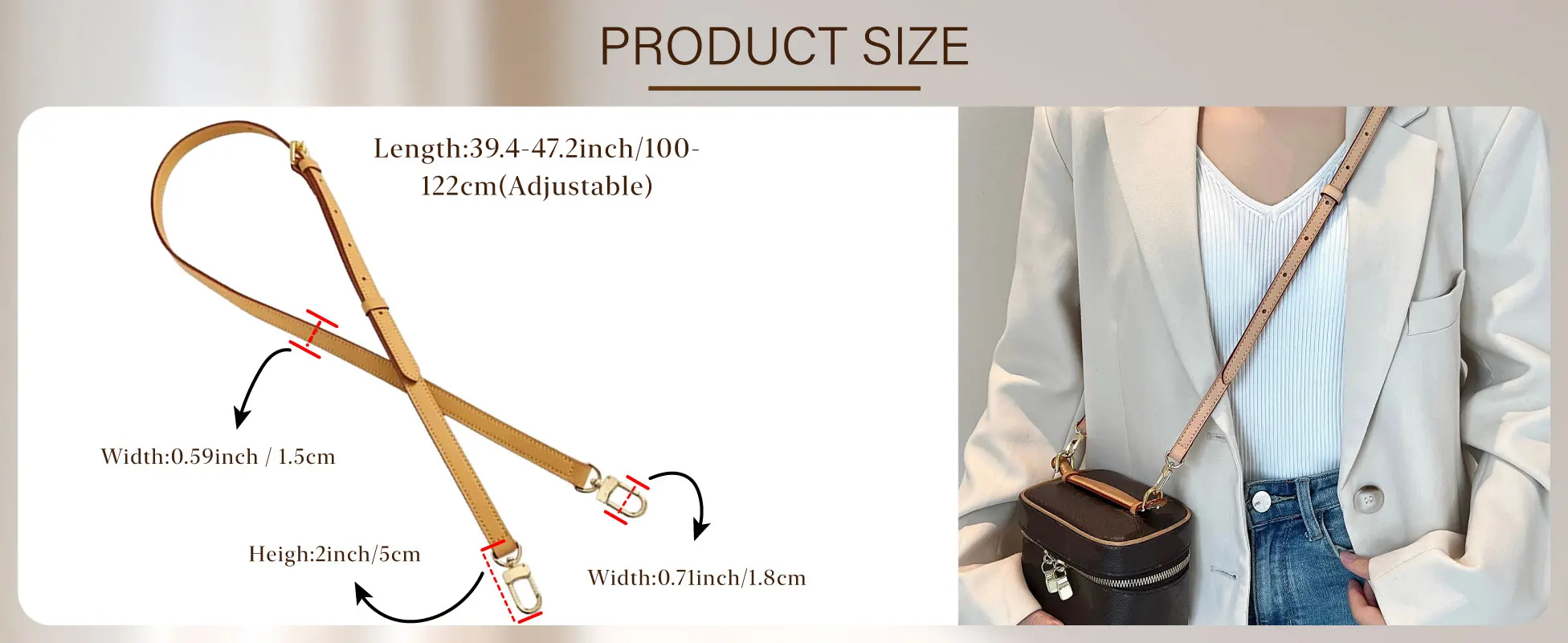 Adjustable Vachetta Leather Replacement Strap For Speedy 25 30 35 Handbag Crossbody Shoulder Strap Cowhide Bag Accessories