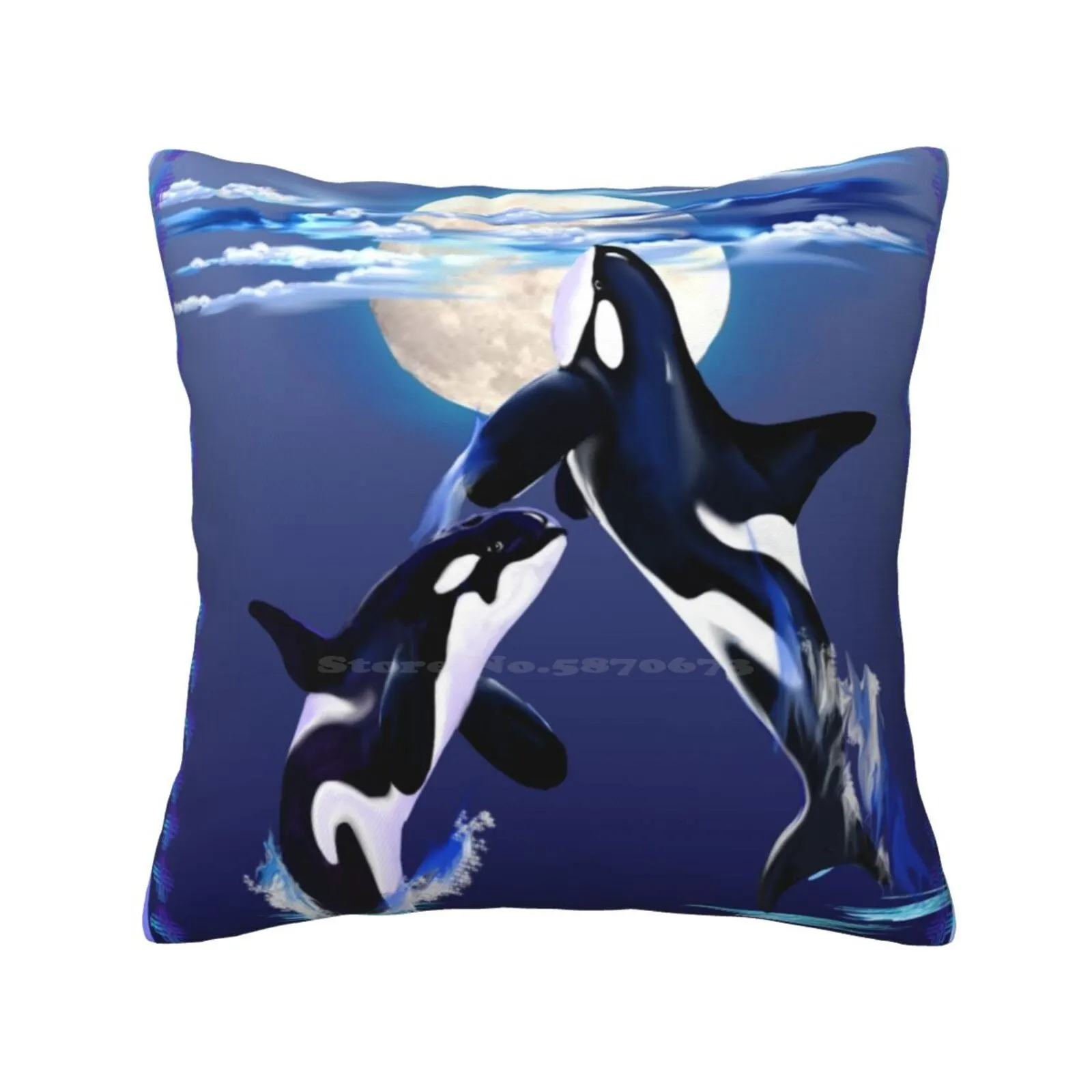 Two Leaping Orcas Home Sofa Car Cushion Cover Pillowcase Orca Killer Whale Ocean Mammels