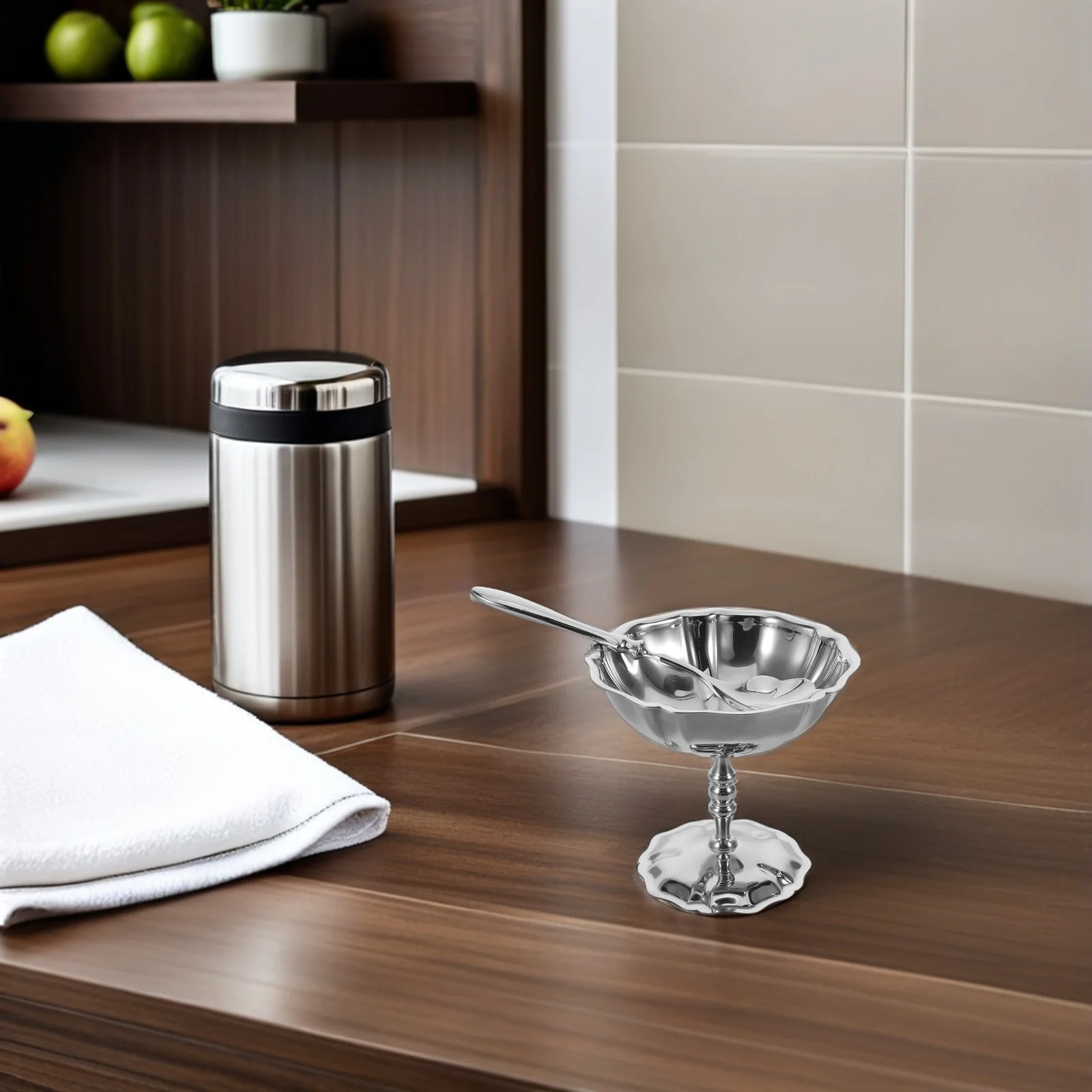 

Stainless Steel Dessert Bowls Footed Ice Cream Cups For Pudding Fruit Salad Sauce Serving Yogurt Containers Kitchen