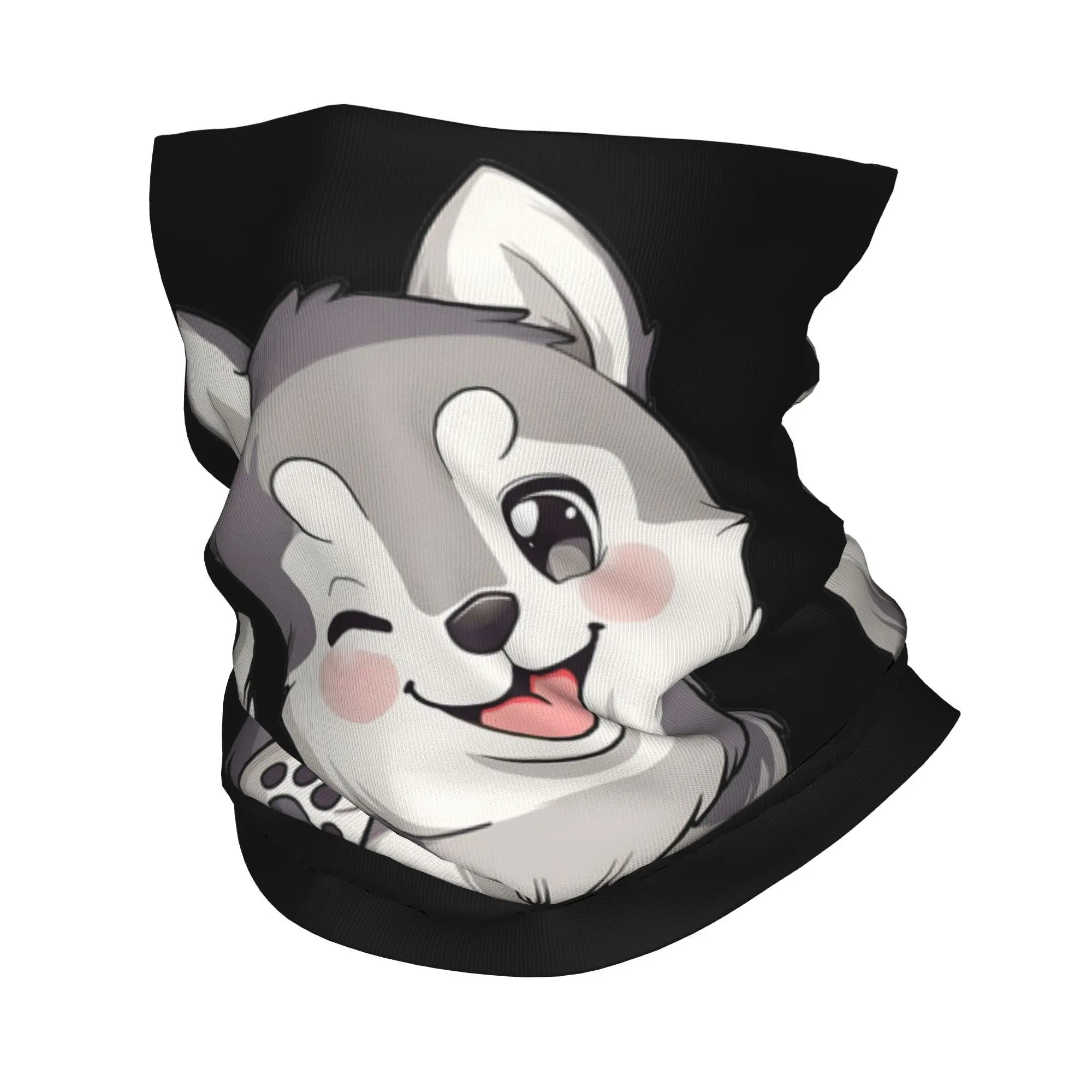 Cute Winking Kawaii Husky Bandana Neck Gaiter Printed Mask Scarf Multi-use Balaclava Outdoor Sports Unisex Adult Breathable