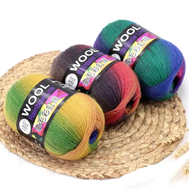 

100g Segment Dyed Wool Thread Gradient Rainbow Yarn Ball For Hand-woven Shawl Sweaters Socks DIY Crochet Material