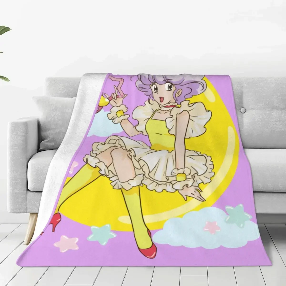 Creamy Mami Moon Magical Angel Cute Kawaii Anime Girls Flannel Blankets Funny Throw Blankets for Sofa Bedding Lounge Bedspreads