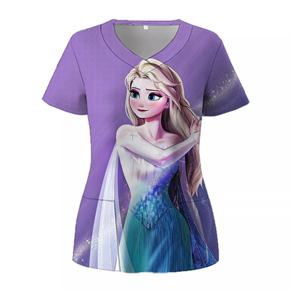 Fashion Disney Princess Print Hospital Uniform Nurse Beauty Dental Salon Work Clothes Customized Medical Matte Jogging Girl