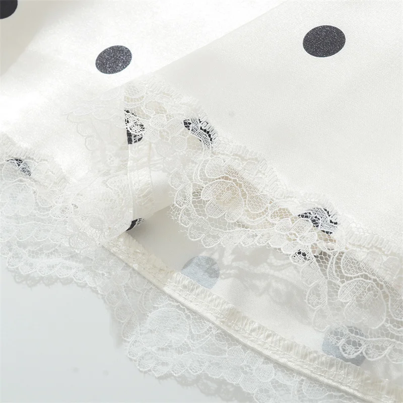 KEYANKETIAN 2025 Summer New French Style Lace  Decoration V-Neck Polka Dots Print Mini Dress Women's Backless Halter Satin Dress