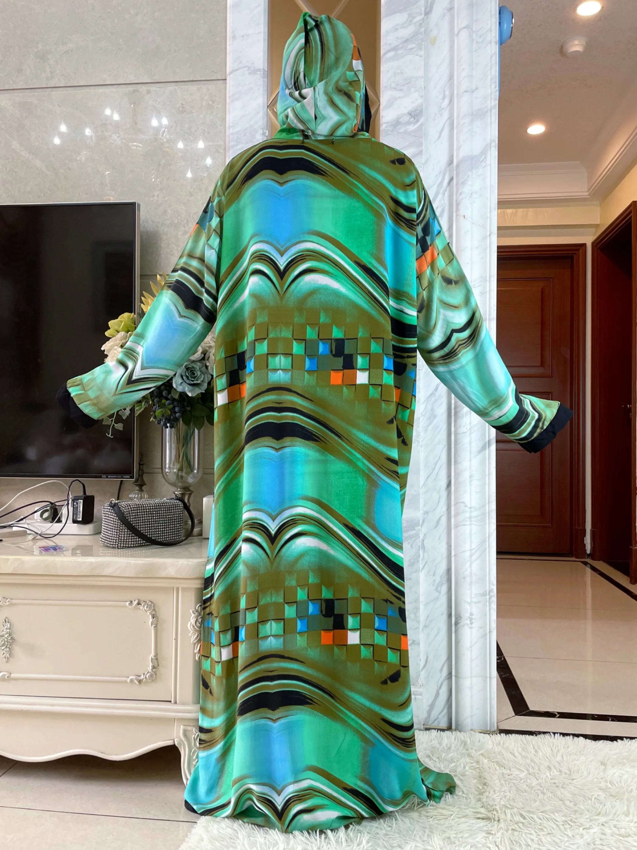 2023Latest Dubai Long Sleeve African Women Dress Hat one-piece  Printing  Cotton Elegant Summer Maxi Casual  Elegant Loose Abaya