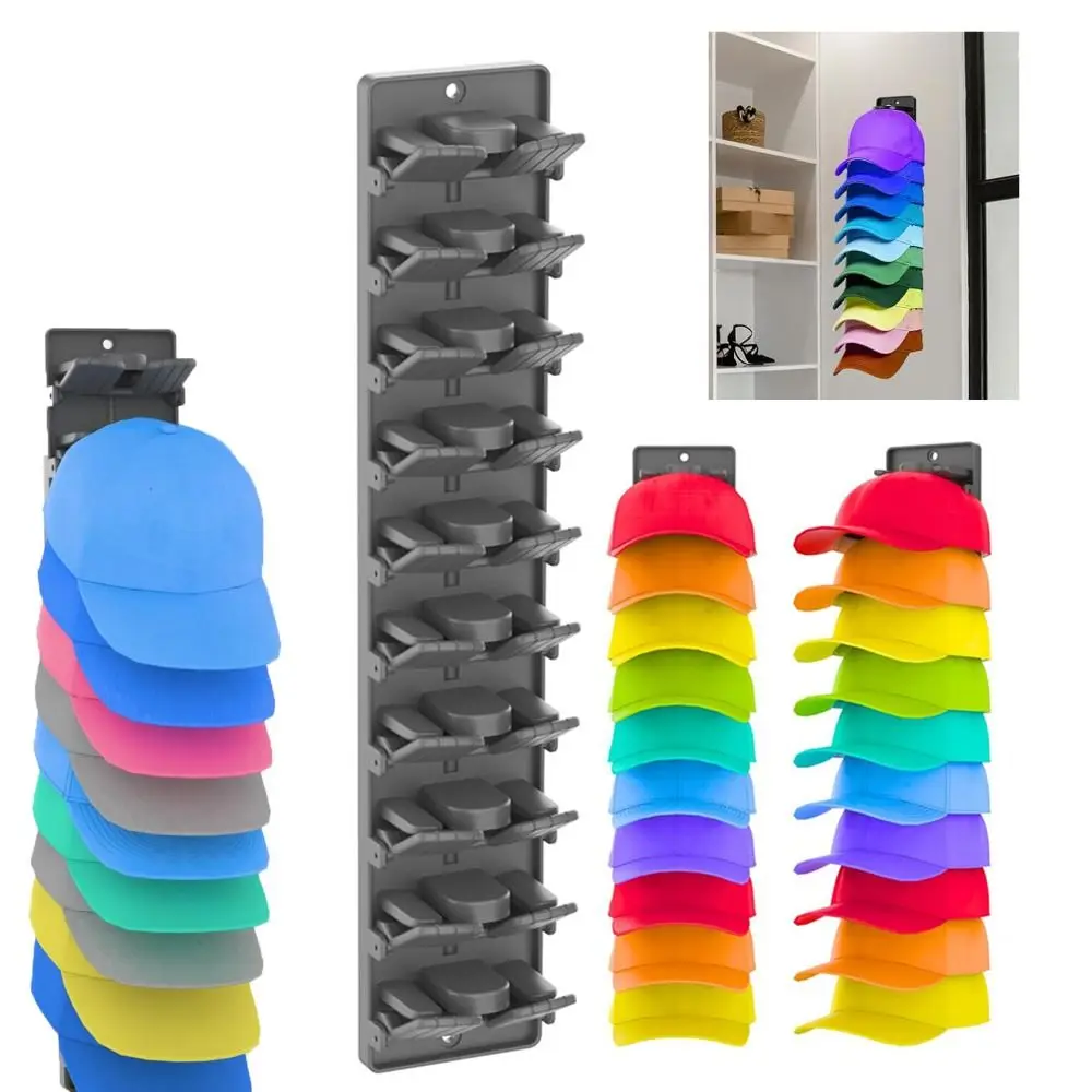 

Built-In Spring Clips Hat Display Rack Strong Adhesive Multi-layer Wall Mounted Hat Rack Durable Sturdy Cap Storage Holder