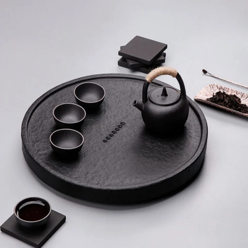 

Black Serving Tea Tray Luxury Stone Tableware Living Room Kitchen Chinese Drainage Tea Tray Valet Bandejas Home Decorationgs
