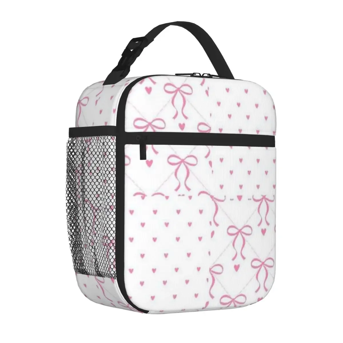 Bestselling Pink Ribbon And Heart Vintage Waterproof Lunch Bag Campus Lunch Small Lunch Bag