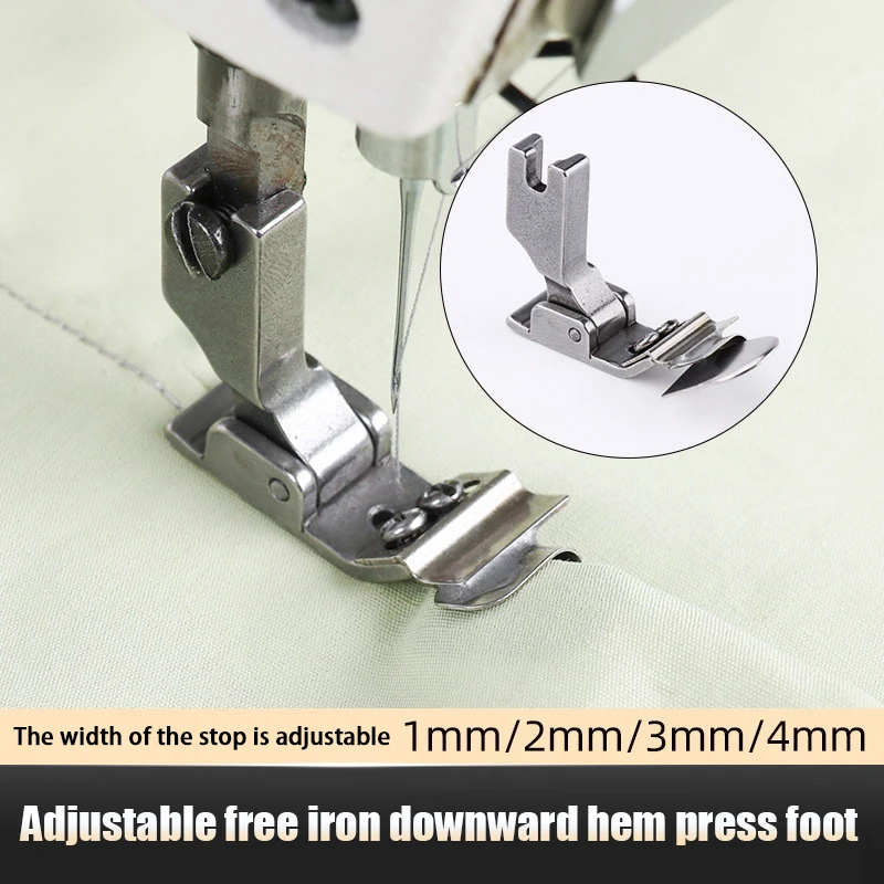 1Pc Flat Car No-iron Lower Hem Presser Foot Adjustable Computerized Sewing Machine Curved Skirt Placket Hem Presser Foot