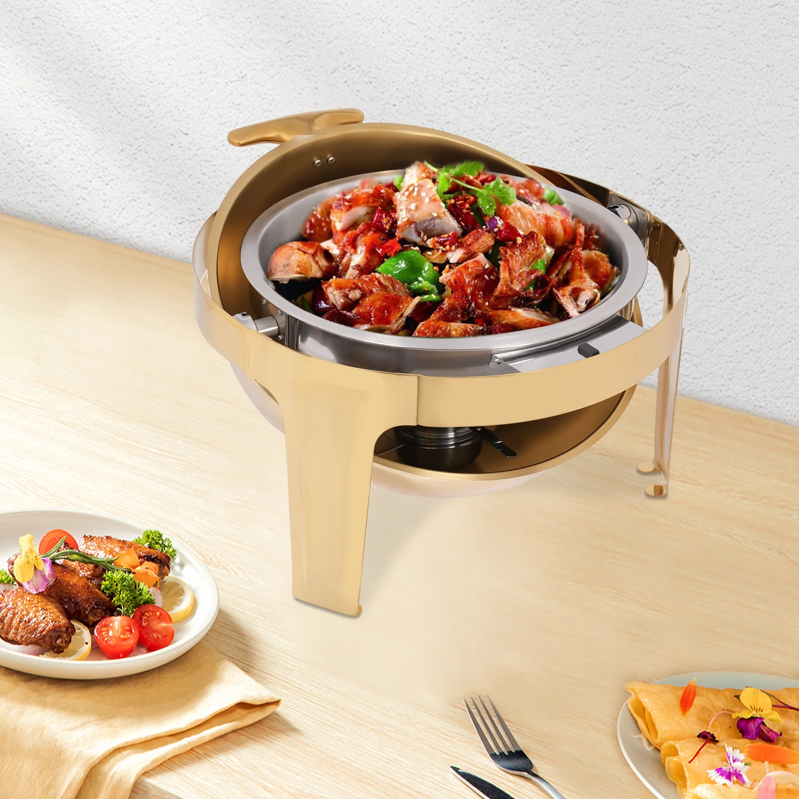 9L Round Buffet Warmer, Stainless Steel Non-viewable Chafing Dish, Food Warming Server for Commercial Catering, Buffets, Hotels