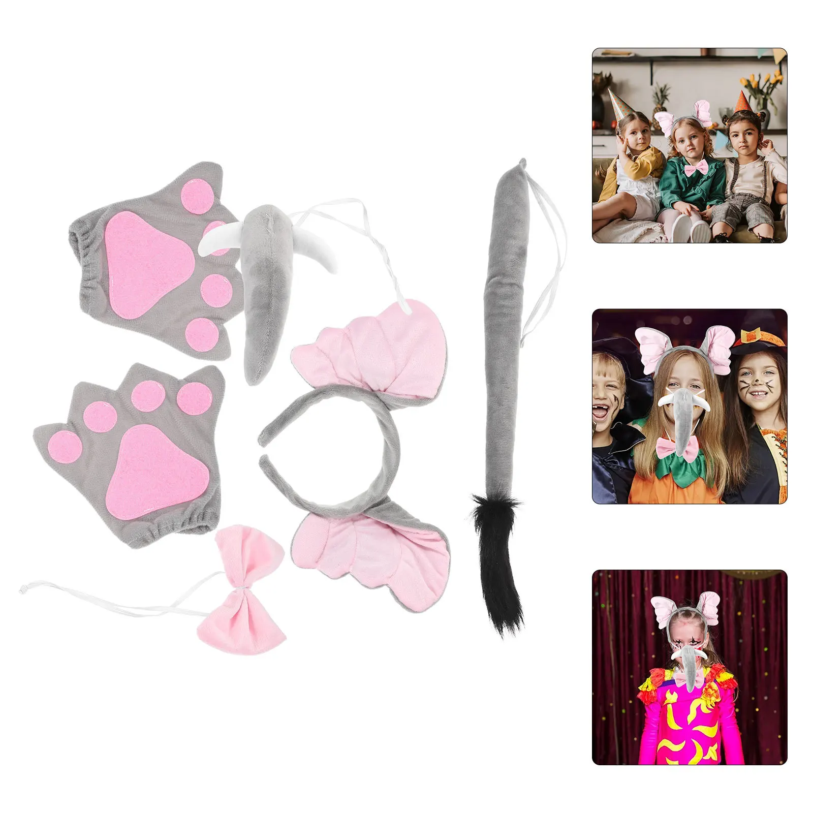 1세트 코끼리 머리띠 코스튬 코스프레 장식용 귀 코 꼬리 액세서리 파티 할로윈 축제 사진 소품 동물 귀