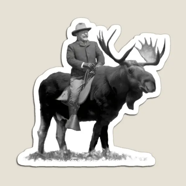 Teddy Roosevelt Riding A Bull Moose  Magnet  Refrigerator Home Decor Stickers Kids Cute Baby Holder Colorful Funny Magnetic Toy