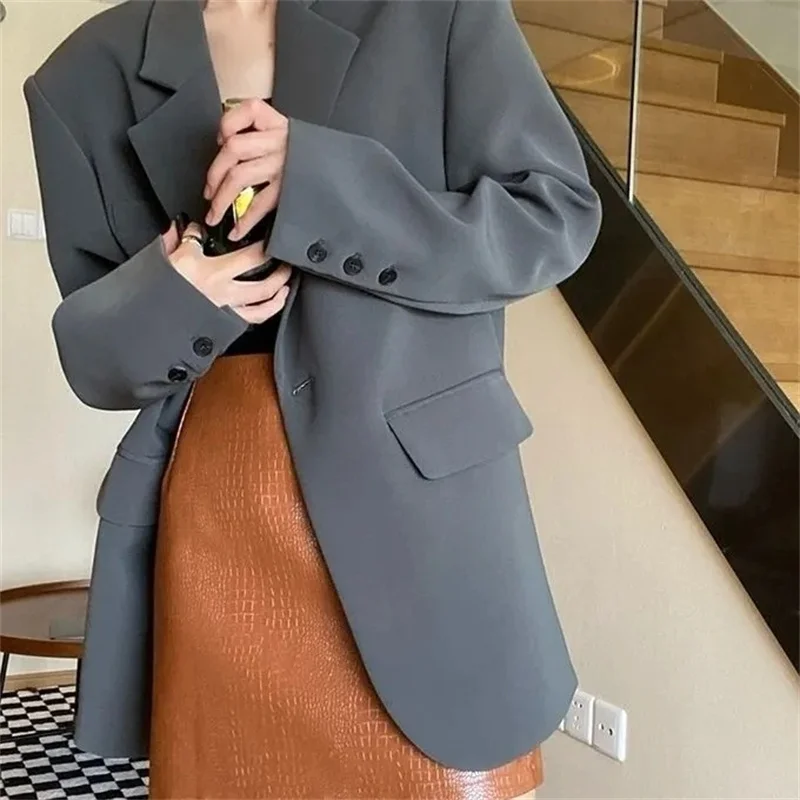 Jaqueta blazer solta para mulheres, casaco de terno pequeno para senhoras, tops femininos de lazer, senso design, monocromático, nova moda, primavera e outono