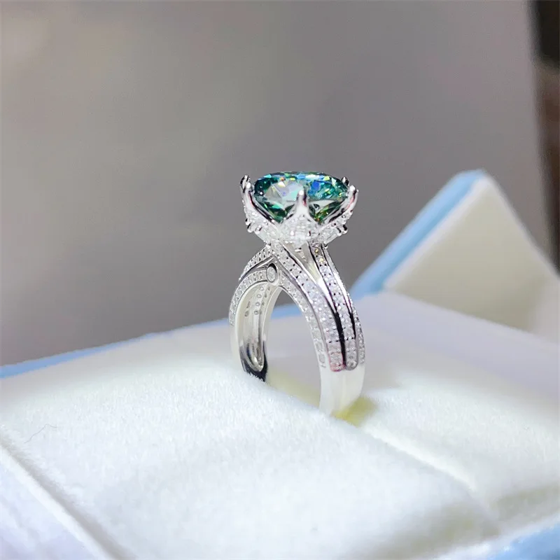 5 Carat Green Blue Moissanite Lab Diamond Rings Luxury s925 Silver Moissanita Wedding Finger Ring Fine Jewelry Pass Diamond Test view 5
