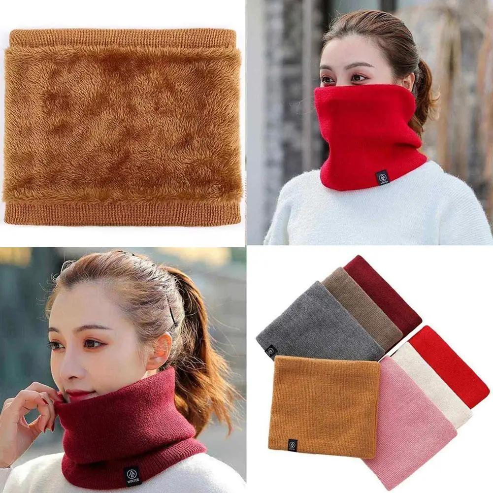 

Solid Winter Plush Muffler Woolen Knitting for Women Fleece Ring Bandana Scarf Neck Warmer Buff Thick Cashmere Headband Ski Mask