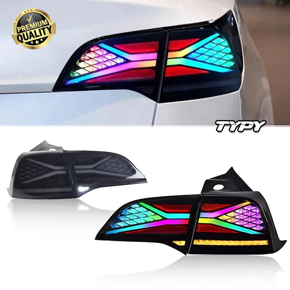

Автомобильный задний фонарь для Tesla Model 3/Y RGB 2019-2022, обновление, модифицированный для нового динамического указателя поворота, автомобильный светодиодный задний фонарь в сборе
