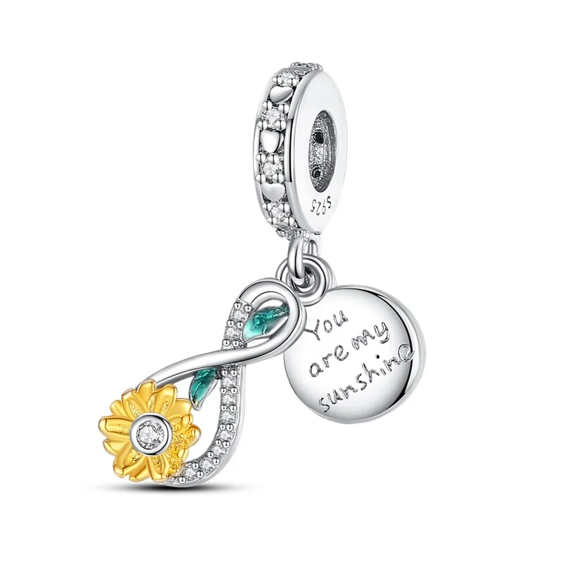 Fashion 925 Sterling Golden Sunflower Charms Pendant Fit Original Bracelet DIY Women Birthday Jewelry Gift